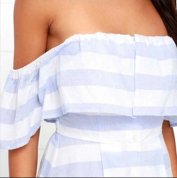 Lulus- Stripe Off/ On Shoulder button Down Dress-M - Picture 3 of 11